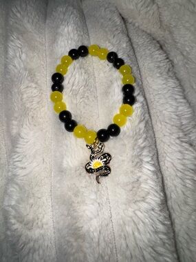Yellow & Black Beaded Bracelet with Snake Charm